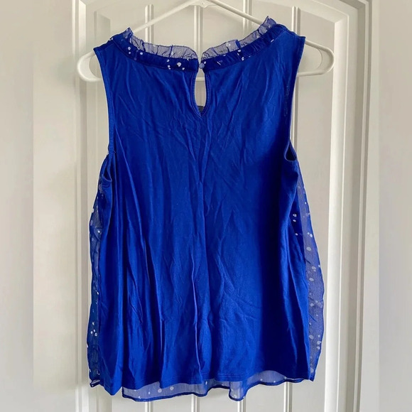 Elle Royal Blue Tank with Patterned Sheer Overlay - Picture 2 of 4